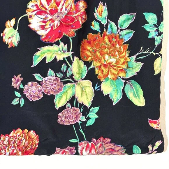 Vtg Y2K Black Floral Pencil Skirt Silky 15"W Embroidered Sequins Embellished NWT - Picture 6 of 16